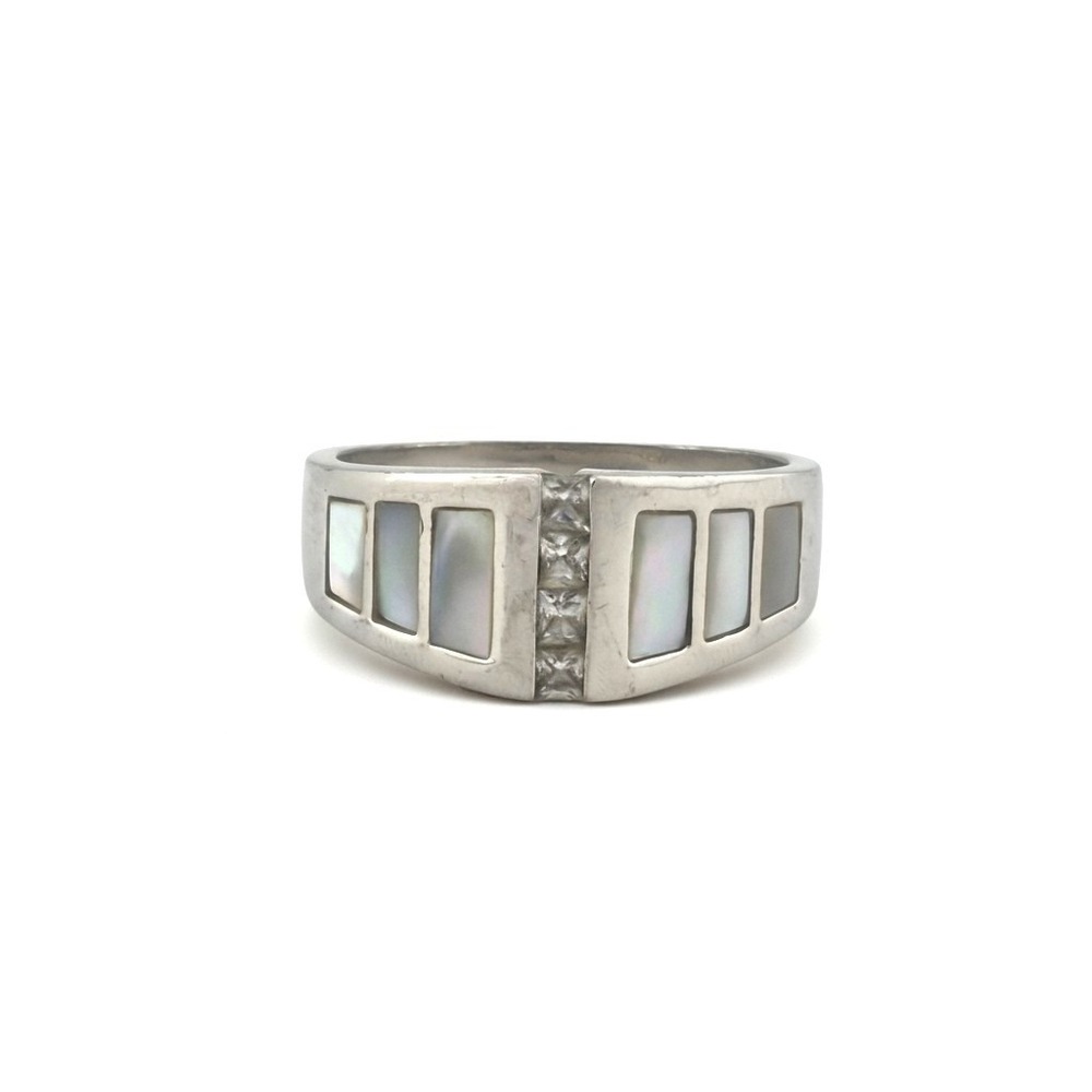 Lia Sophia "Parfait" Ring Mother of Pearl Cubic Zirconia Silver Tone Size 11
